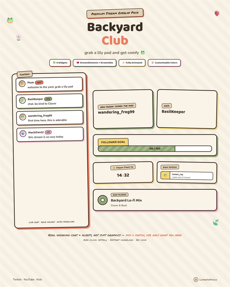Backyard Club Twitch overlay pack preview