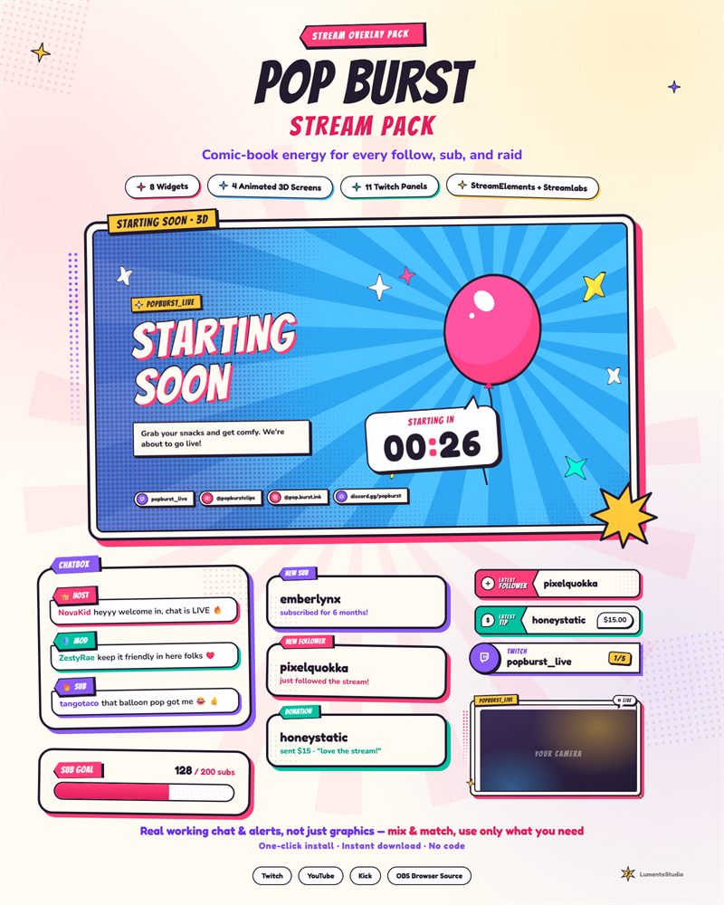 Pop Burst Twitch overlay pack preview
