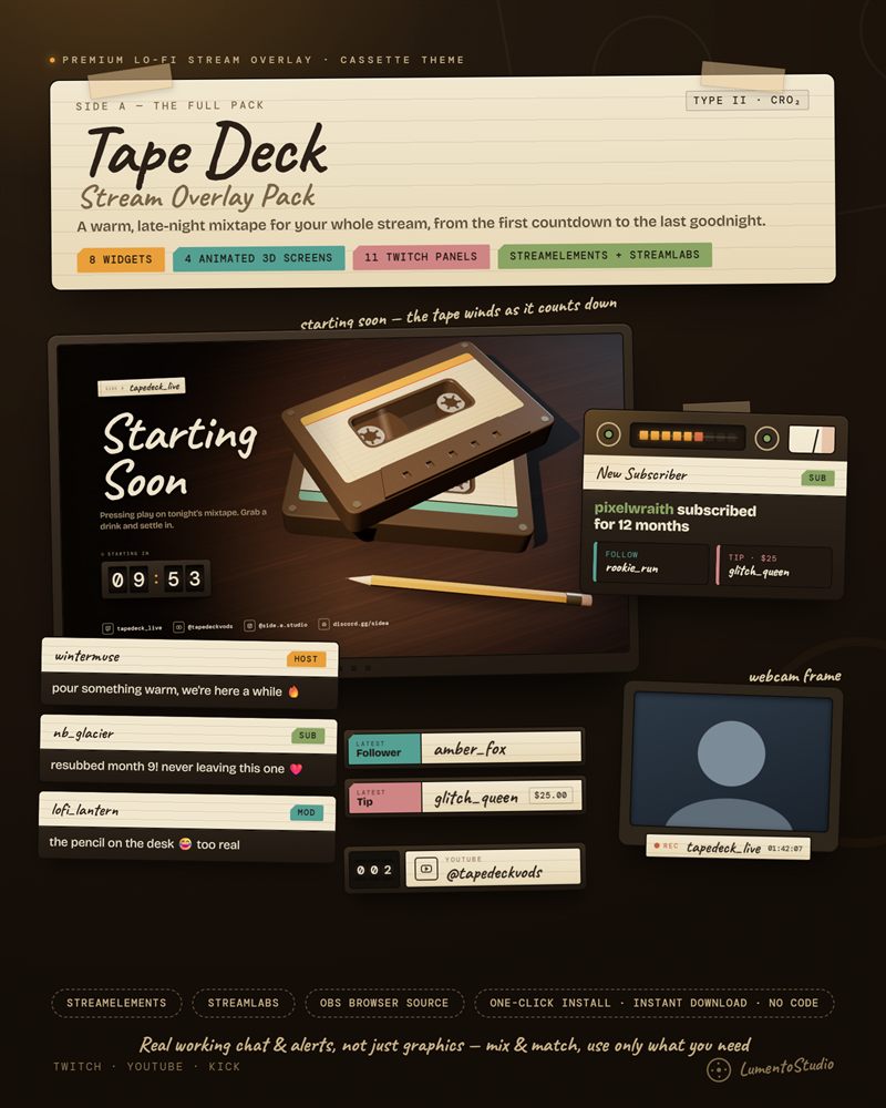 Tape Deck Twitch overlay pack preview